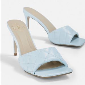 missguided light blue quilted high heel mule